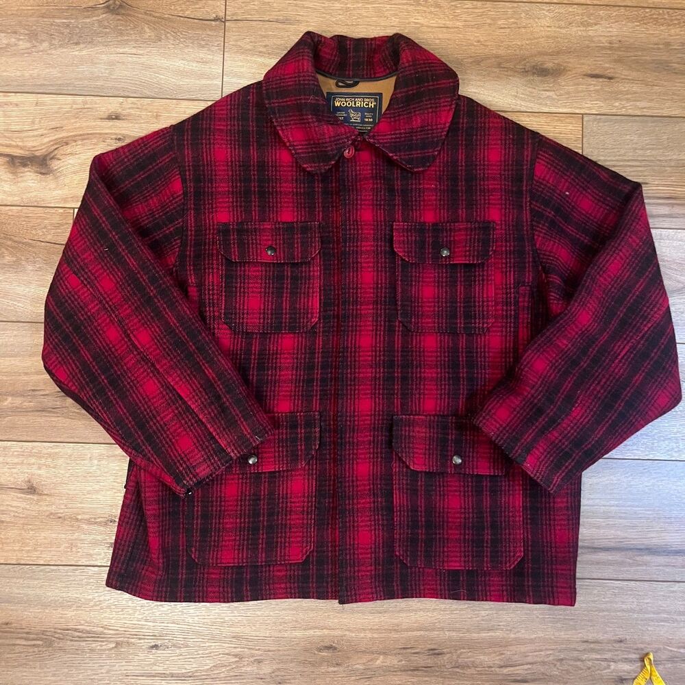 Vintage Woolrich Mackinaw Buffalo Plaid Red Wool Jacket Coat Size XL Hunting USA